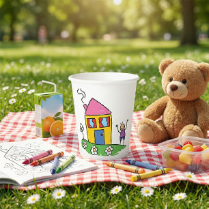 Gobelets En Papier Happy Home Colorful House et Stick Figure