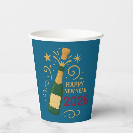 Gobelets En Papier Happy New Year 2026 Champagne | 8oz Paper Cup (Recto)