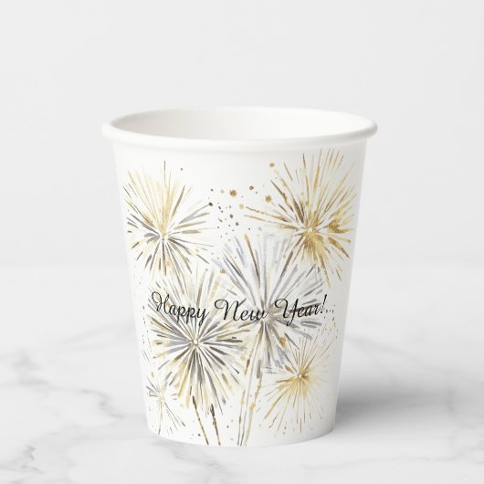 Gobelets En Papier Happy New Year Gold Silver Fireworks (Recto)