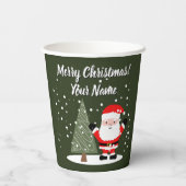 Gobelets En Papier Happy Santa Claus cartoon with Christmas tree (Verso)