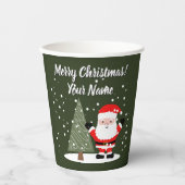 Gobelets En Papier Happy Santa Claus cartoon with Christmas tree (Recto)