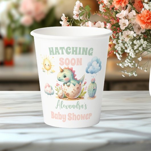 Gobelets En Papier Hatching Pastel Whimsical Bientôt Baby shower Dino