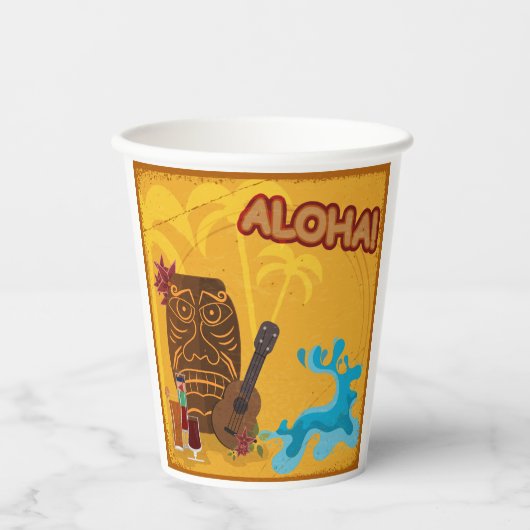 Gobelets En Papier Hawaii Aloha Tiki Bar Retro Luau Party (Recto)