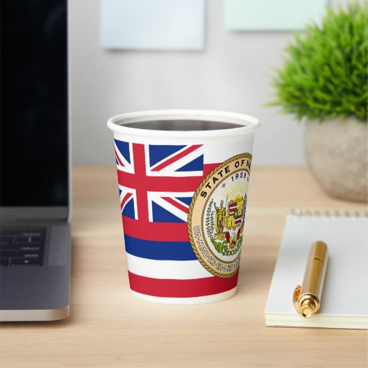 Gobelets En Papier Hawaiian Flag & Seal, Flag of Hawaii (Insitu)