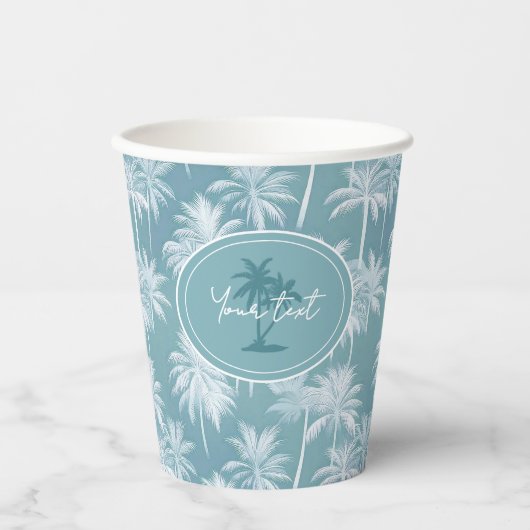 Gobelets En Papier Hawaiian Palm Tree Silhouette Motif Turquoise ID10 (Recto)