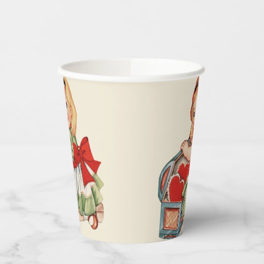 Gobelets En Papier Heart Girl Enfant Retro Enfants mignons (Gauche)