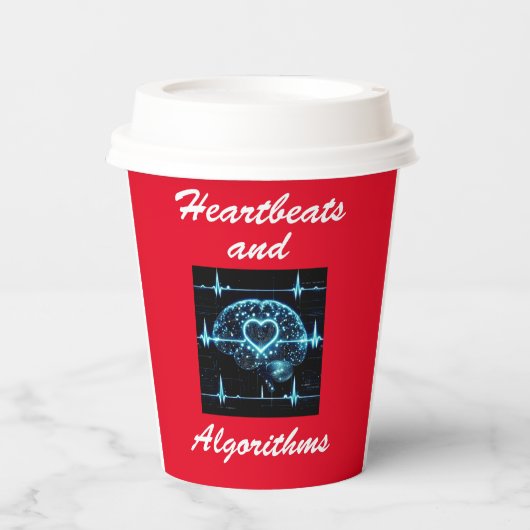 Gobelets En Papier "Heartbeats and Algorithmes" amour futuriste (Recto)