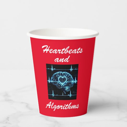 Gobelets En Papier "Heartbeats and Algorithmes" amour futuriste (Recto)