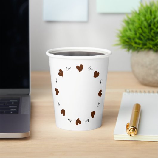 Gobelets En Papier Hearty Hearts Dark Brown - Custom Text Paper Cups (Insitu)