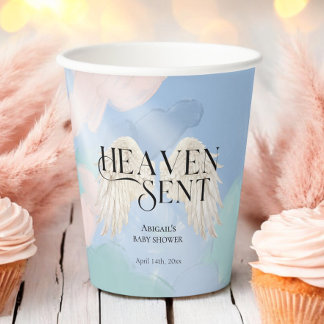 Gobelets En Papier Heaven Sent Angel Wings Pastel Baby shower
