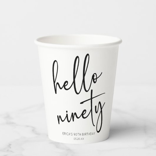 Gobelets En Papier Hello Ninety Minimalist Simple 90th Birthday Party (Verso)