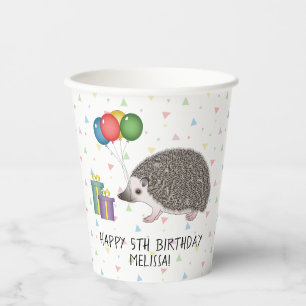Gobelets En Papier Hérisson pygmée africain - Joyeux Anniversaire