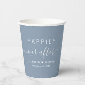 Gobelets En Papier Heureux Jamais après Dusty Mariage bleu (Recto)