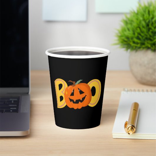 Gobelets En Papier Hey Boo Cute Citrouille Typographie Dessin Art (Insitu)