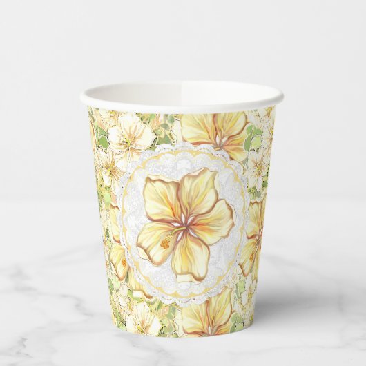 Gobelets En Papier Hibiscus & dentelle JAUNE (Gauche)