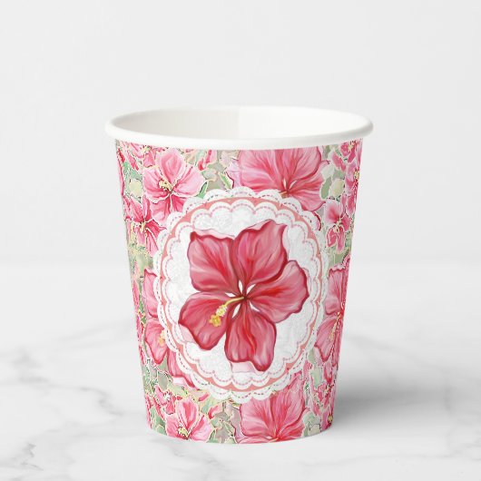 Gobelets En Papier Hibiscus & dentelle RED (Gauche)