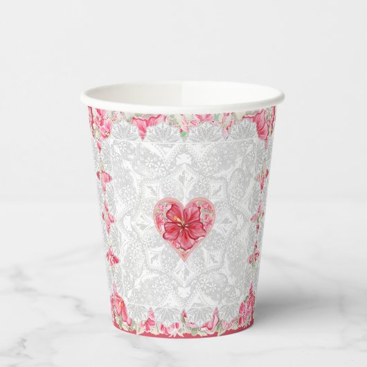 Gobelets En Papier Hibiscus & dentelle RED (Gauche)