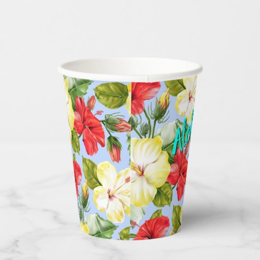 Gobelets En Papier Hibiscus Hawaiian Tropical Floral (Droite)