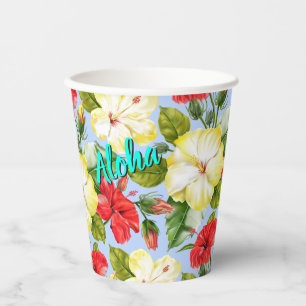 Gobelets En Papier Hibiscus Hawaiian Tropical Floral