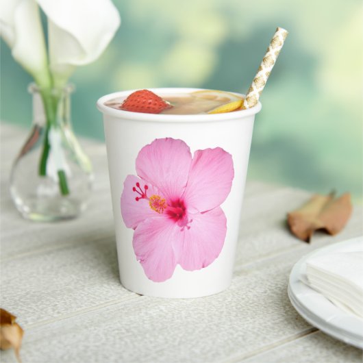 Gobelets En Papier Hibiscus rose Fleur tropicale (Insitu)