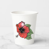 Gobelets En Papier Hibiscus rouge tropical avec Feuilles verts (Recto)