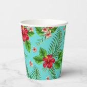 Gobelets En Papier Hibiscus Tropical Rose Cute Fleur Sur Turquoise (Verso)