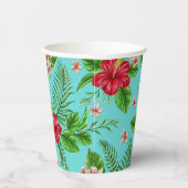 Gobelets En Papier Hibiscus Tropical Rose Cute Fleur Sur Turquoise (Droite)