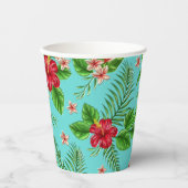 Gobelets En Papier Hibiscus Tropical Rose Cute Fleur Sur Turquoise (Recto)