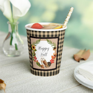 Gobelets En Papier Hibou et nature avec texte personnalisable 