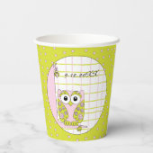 Gobelets en papier "Hibou rose/vert" 8 oz. (Verso)