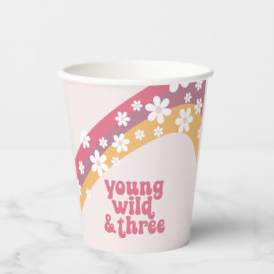 Gobelets En Papier Hippie Young Wild et Trois Daisy Anniversaire