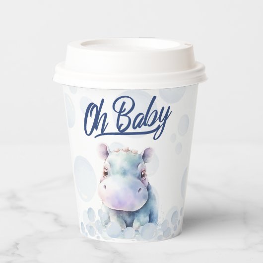 Gobelets En Papier Hippo Baby shower à thème (Recto)