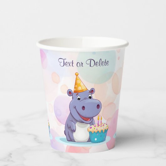 Gobelets en papier Hippo d'anniversaire (Gauche)