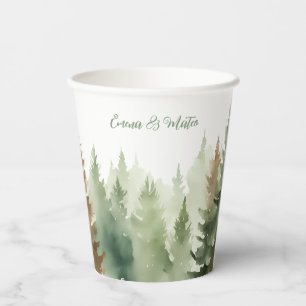 Gobelets En Papier Hiver Aquarelle Pine arbres Mariage forestier