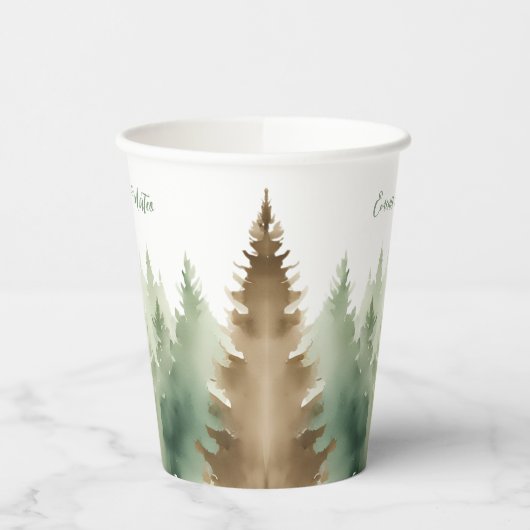 Gobelets En Papier Hiver Aquarelle Pine arbres Mariage forestier (Gauche)