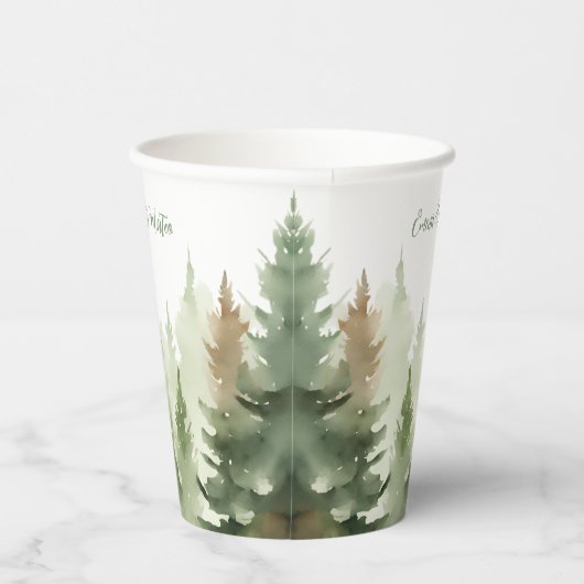 Gobelets En Papier Hiver Aquarelle Pine arbres Mariage forestier (Droite)