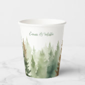 Gobelets En Papier Hiver Aquarelle Pine arbres Mariage forestier (Recto)