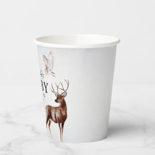 Gobelets En Papier Hiver Bois Animaux Baby shower d'aquarelle (Gauche)