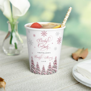 Gobelets En Papier Hiver Noël Arbres Snowflakes Baby shower rose