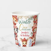 Gobelets En Papier Hiver ONE derland Animaux Noël 1er anniversaire (Recto)