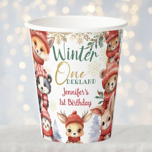 Gobelets En Papier Hiver ONE derland Animaux Noël 1er anniversaire