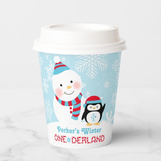 Gobelets En Papier Hiver ONE derland Anniversaire Snowman (Recto)