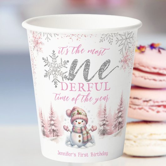 Gobelets En Papier Hiver ONE derland Fille rose Noël 1er anniversaire