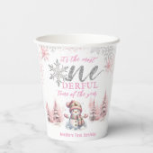 Gobelets En Papier Hiver ONE derland Fille rose Noël 1er anniversaire (Verso)