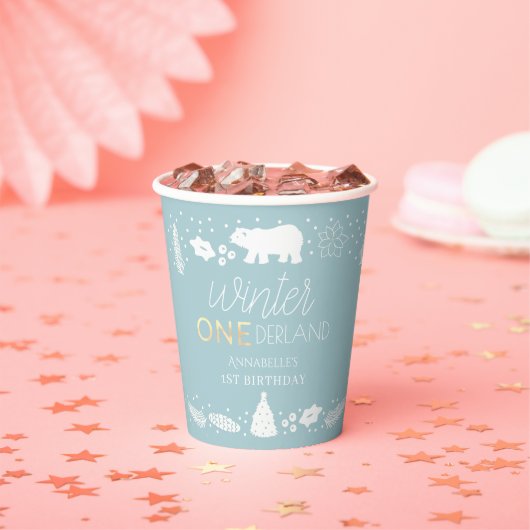 Gobelets En Papier Hiver ONE derland Ours polaire 1er anniversaire (Insitu)