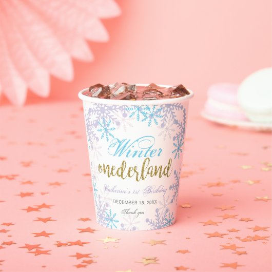 Gobelets En Papier Hiver Onederland 1er Anniversaire Snowflakes migno (Insitu)