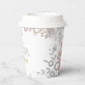 Gobelets En Papier Hiver Onederland Anniversaire Pink Gold Snowflake (Verso)