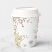 Gobelets En Papier Hiver Onederland Anniversaire Pink Gold Snowflake (Recto)