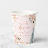 Gobelets En Papier Hiver Onederland Flocon de neige 1ère fête d'anniv (Verso)