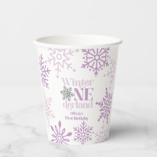 Gobelets En Papier Hiver Onederland Flocon de Neige Violet 1er Annive